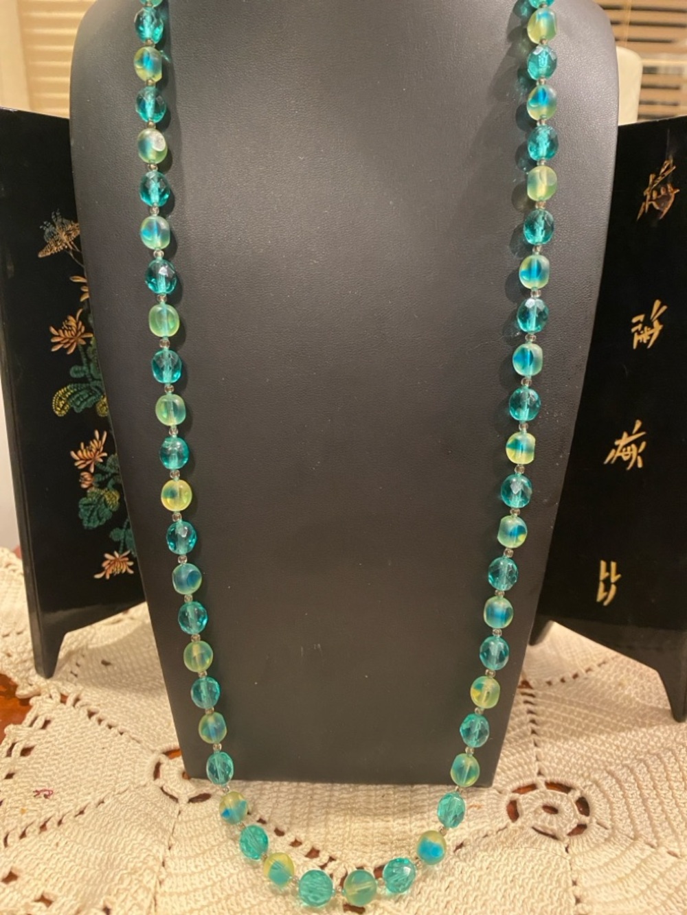 Teal Czech Uranium Glass Bead Necklace - Elegant Women’s Jewelry